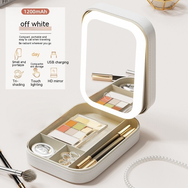 Cutie de machiaj cu oglindă LED – organizator portabil pentru cosmetice și accesorii