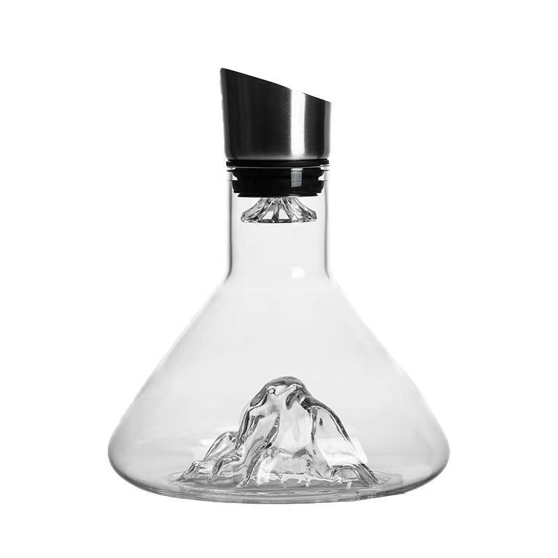 Decantor Vin din Sticlă Cristal – Design Iceberg Strat Dublu | Accesoriu Bar Eleganță Nordică | Cadou Premium