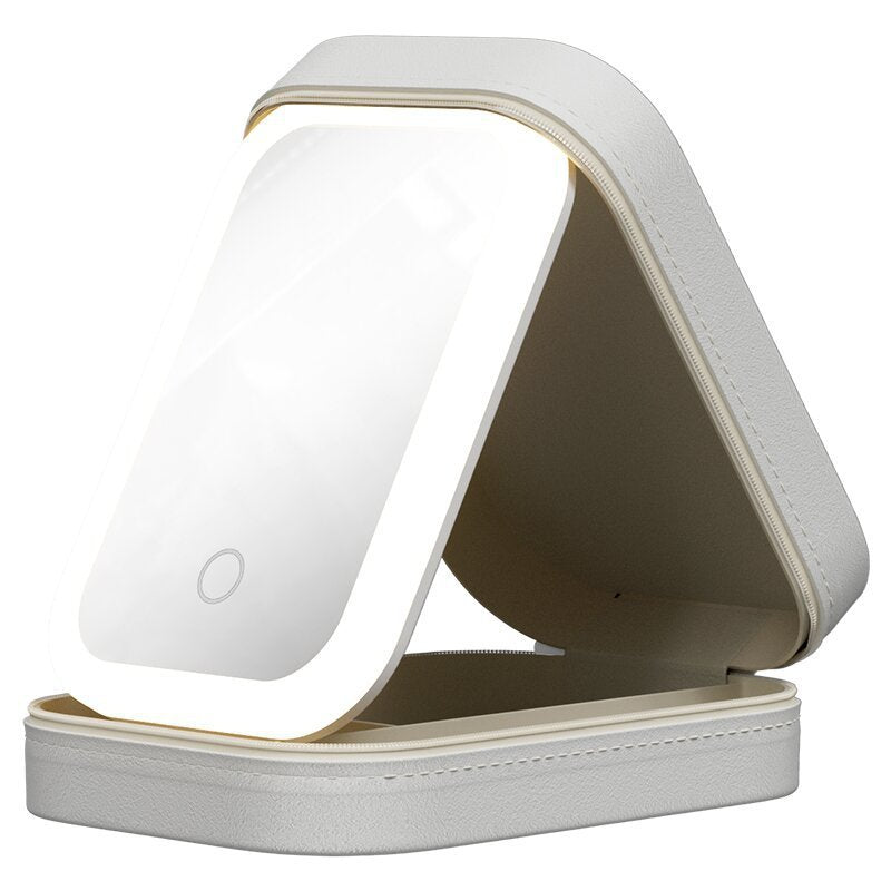 Cutie de machiaj cu oglindă LED – organizator portabil pentru cosmetice și accesorii