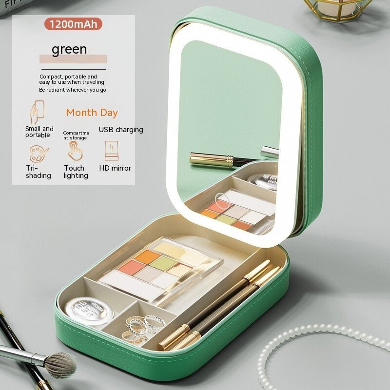 Cutie de machiaj cu oglindă LED – organizator portabil pentru cosmetice și accesorii