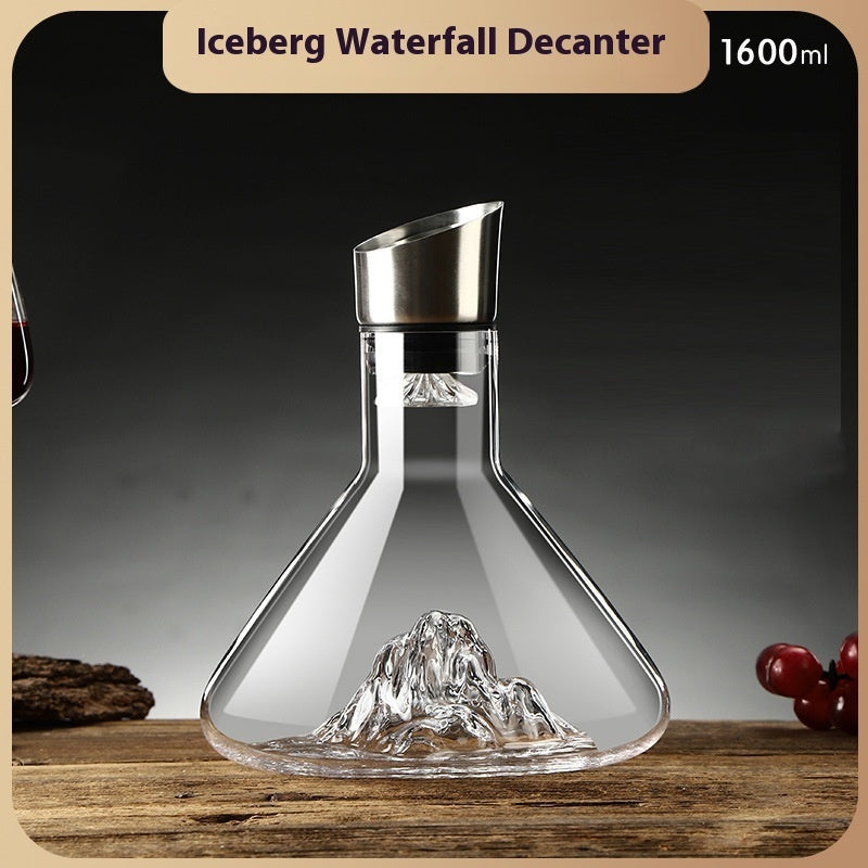 Decantor Vin din Sticlă Cristal – Design Iceberg Strat Dublu | Accesoriu Bar Eleganță Nordică | Cadou Premium