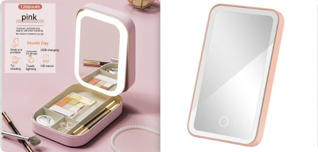 Cutie de machiaj cu oglindă LED – organizator portabil pentru cosmetice și accesorii