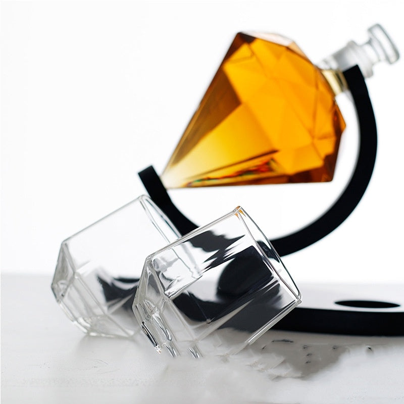 Set Decantor Whisky în formă de diamant cu suport + pahare | Cadou Premium pentru Bărbați