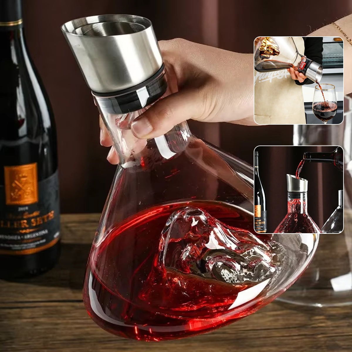 Decantor Vin din Sticlă Cristal – Design Iceberg Strat Dublu | Accesoriu Bar Eleganță Nordică | Cadou Premium