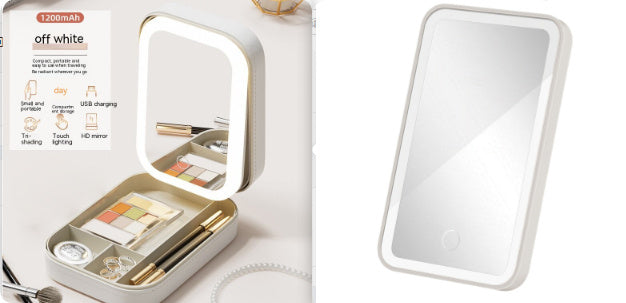 Cutie de machiaj cu oglindă LED – organizator portabil pentru cosmetice și accesorii
