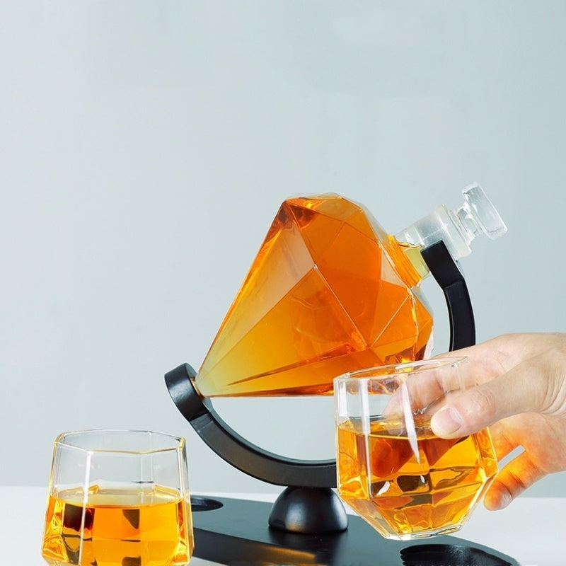Set Decantor Whisky în formă de diamant cu suport + pahare | Cadou Premium pentru Bărbați