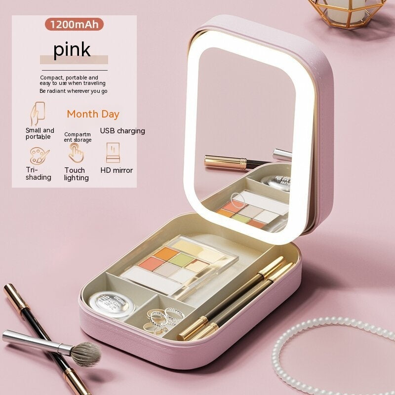Cutie de machiaj cu oglindă LED – organizator portabil pentru cosmetice și accesorii