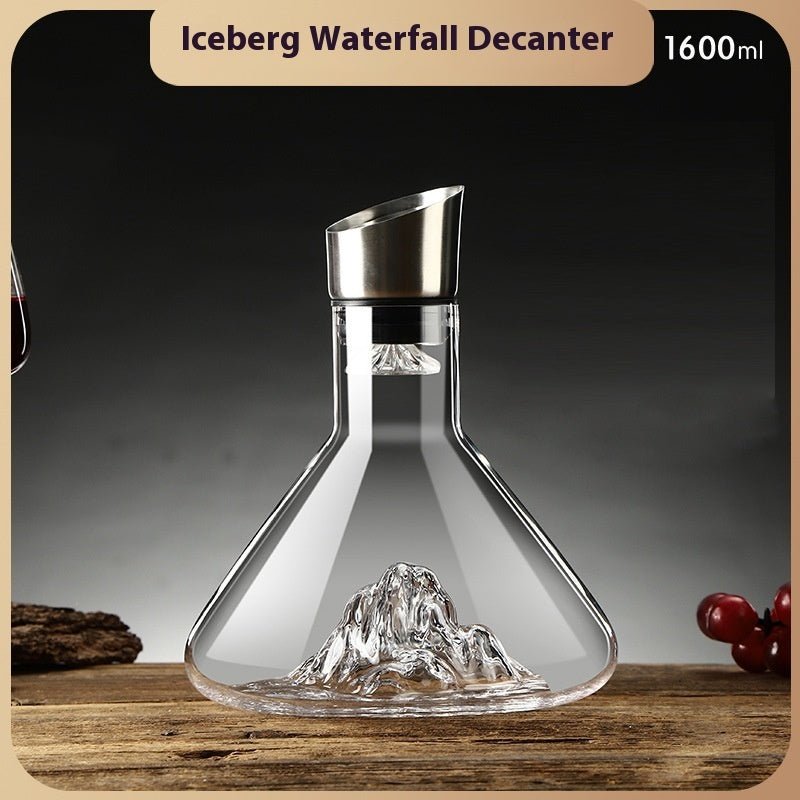 Decantor Vin din Sticlă Cristal – Design Iceberg Strat Dublu | Accesoriu Bar Eleganță Nordică | Cadou Premium - T.M&M